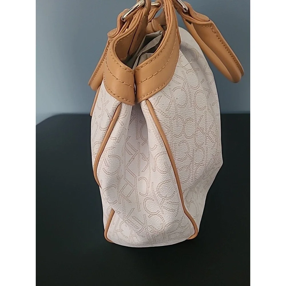 Calvin Klein Monogram CK Handbag‎ Hobo Bag Purse Off-White & Tan